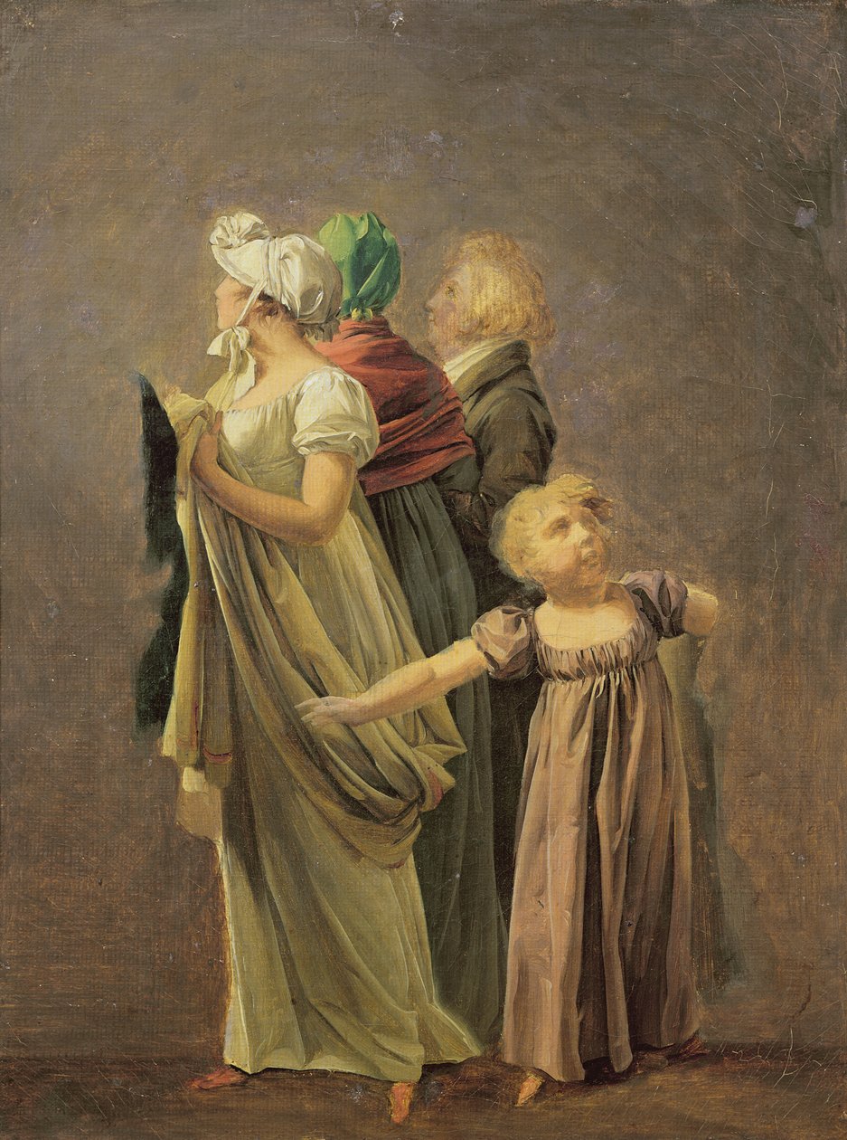 Studie för allmänheten vid utställningen "Invigningen av kejsar Napoleon" av Jacques Louis David i Louvrens stora salong, efter 1804 (detaljer) av Louis Leopold Boilly