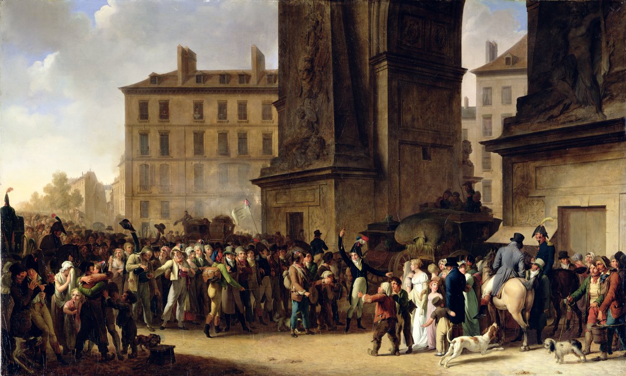 De värnpliktiga från 1807 marscherar förbi Saint-Denis port (se 154983 för detaljer) av Louis Leopold Boilly