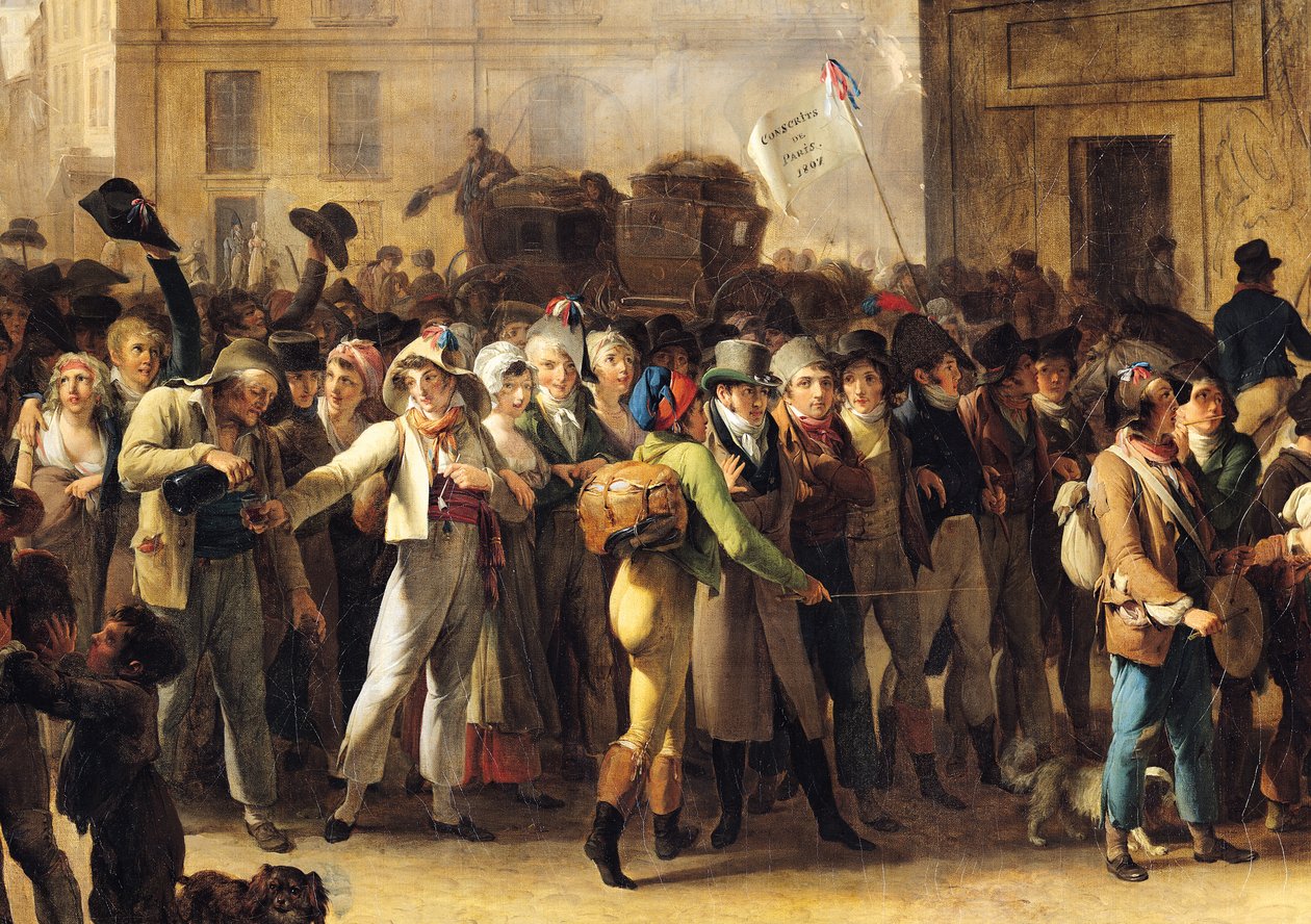 De värnpliktiga från 1807 marscherar förbi Saint-Denis port, detalj av de värnpliktiga (se även 92387) av Louis Leopold Boilly