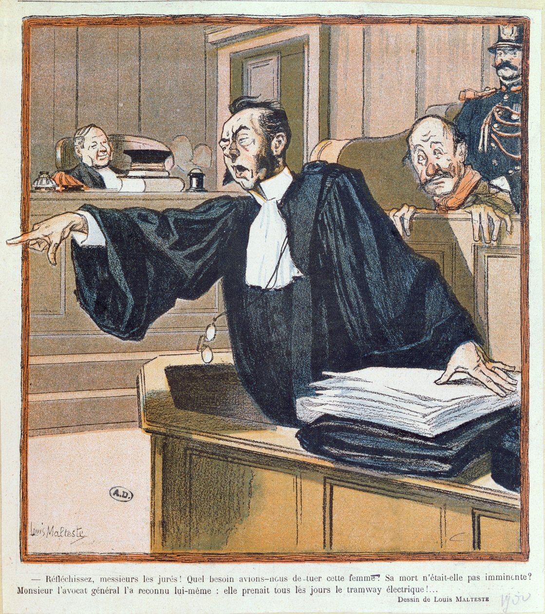 En advokat som talar till juryn, 1900 av Louis Malteste