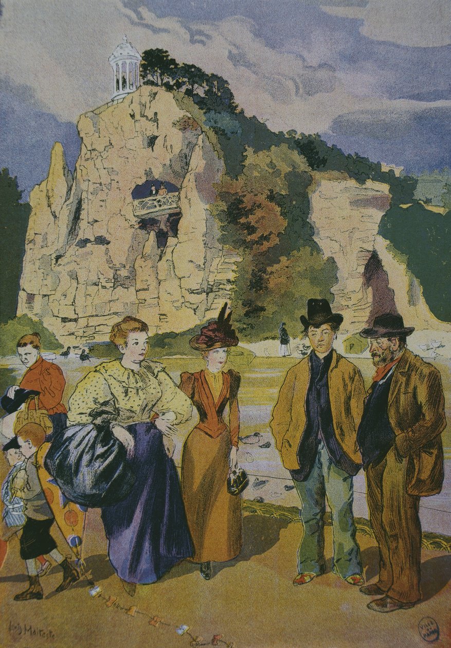Les Buttes Chaumont (färggravyr) av Louis Malteste