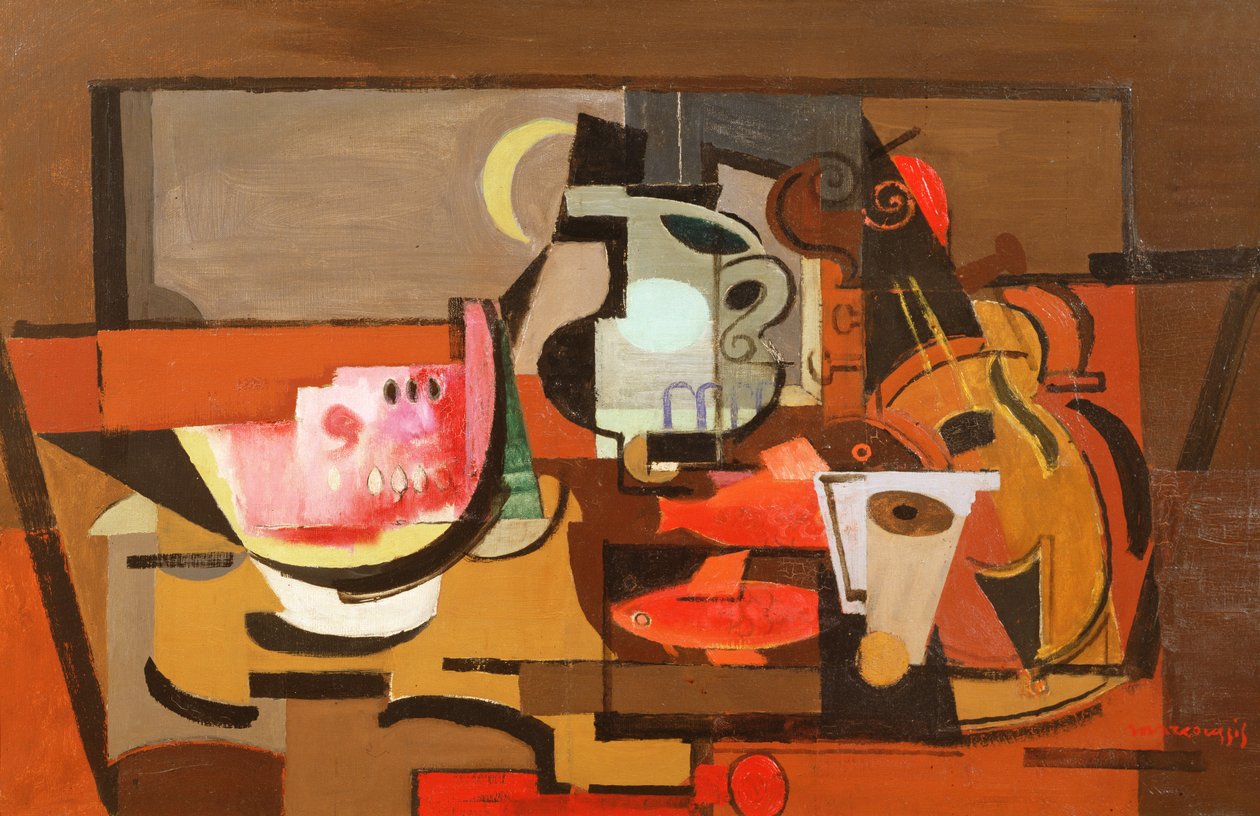 Stilleben med en skiva vattenmelon, ca 1929 av Louis Marcoussis