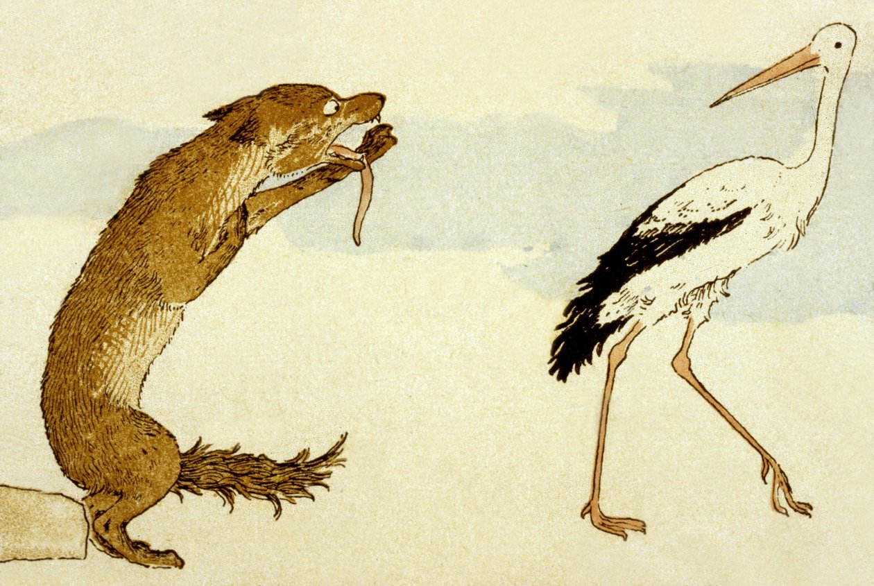 La Fontaines fabel "Vargen och storken", 1888 av Louis Maurice Boutet de Monvel