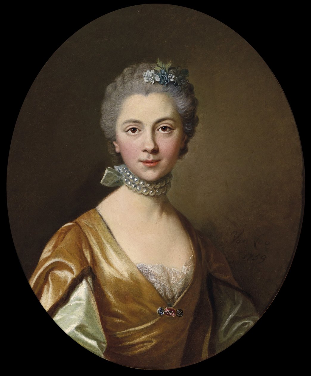 Portrait of a young woman av Louis Michel van Loo