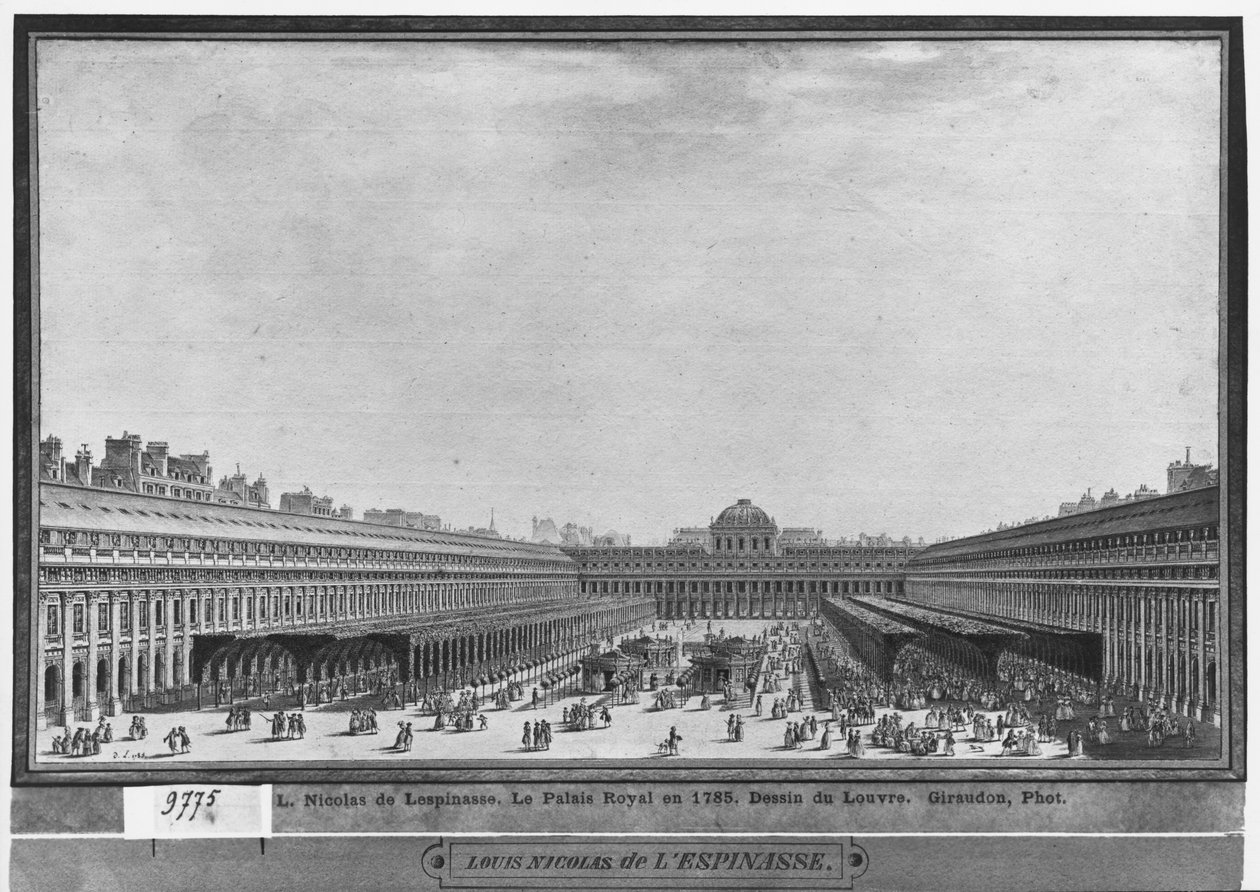 Palais Royals trädgård, 1785 (wc und penna och grått bläck på papper) av Louis Nicolas de Lespinasse