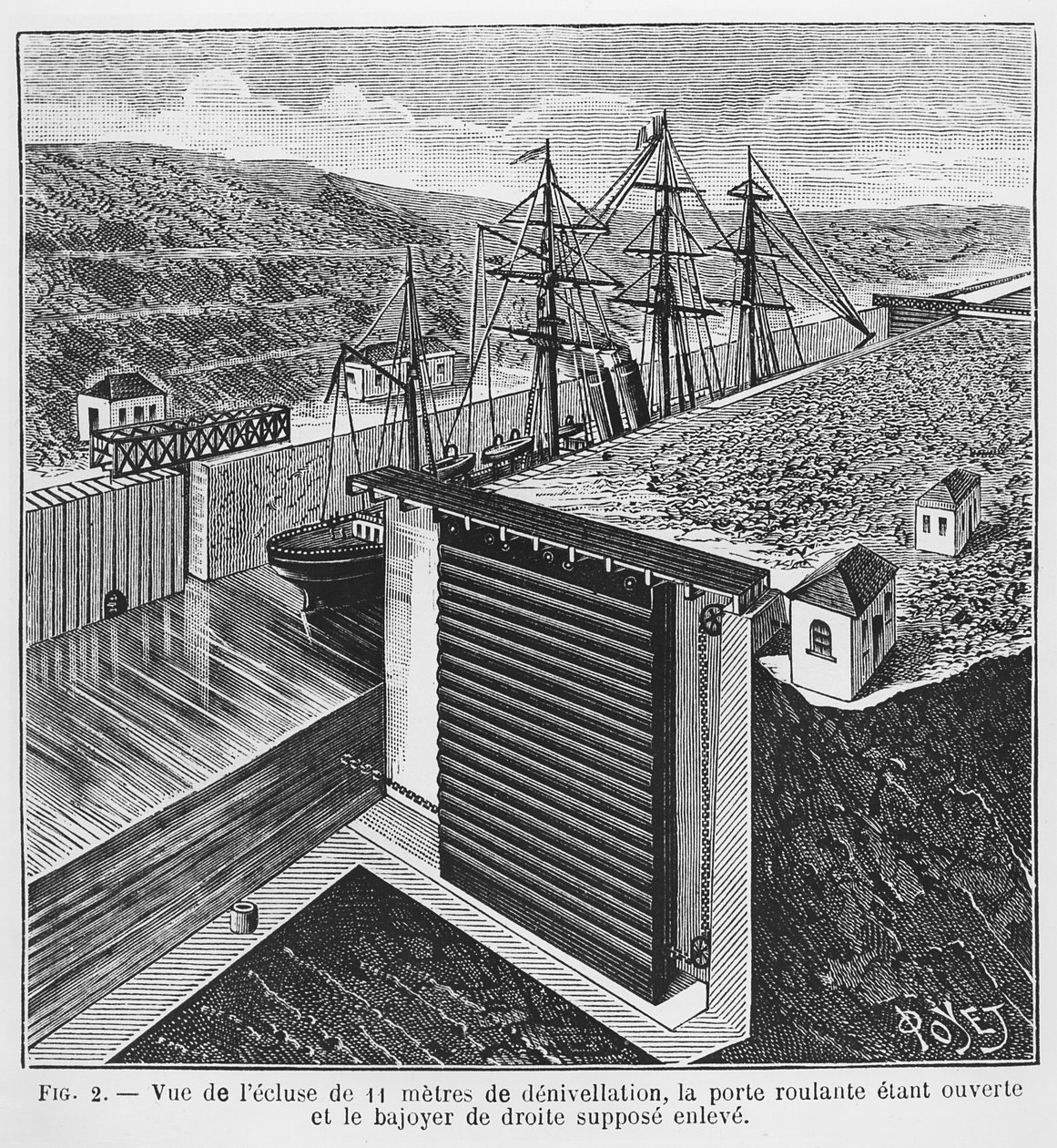 Design av Gustave Eiffel (1832-1923) för lås i Panamakanalen, illustration från tidningen 