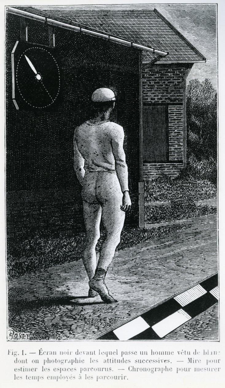 Illustration från "La Station Psychogique de Paris" av Etienne-Jules Marey, publicerad i "La Revue Scientifique", 1883. av Louis Poyet