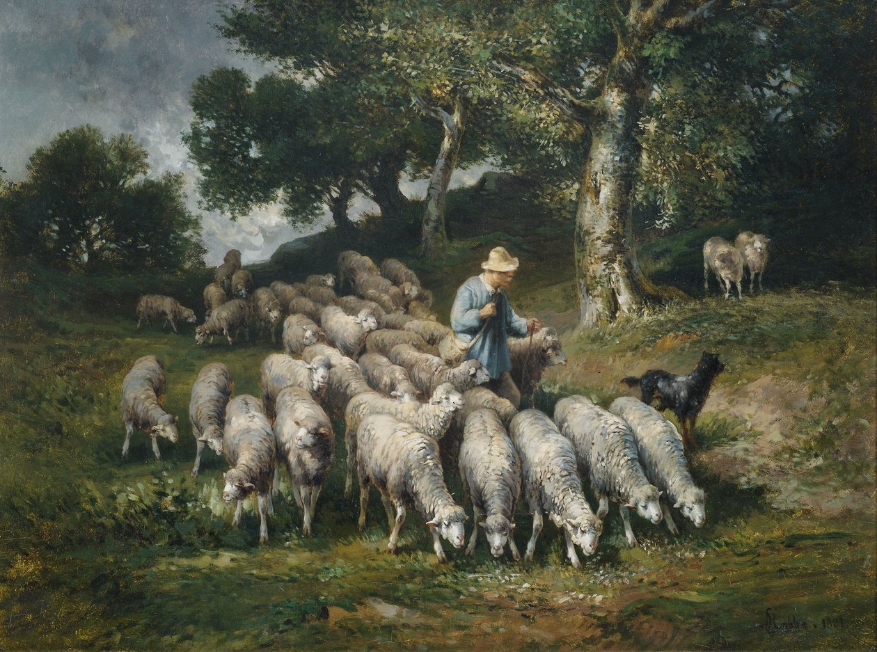 Schafherde in hügeliger Landschaft av Louis Robbe