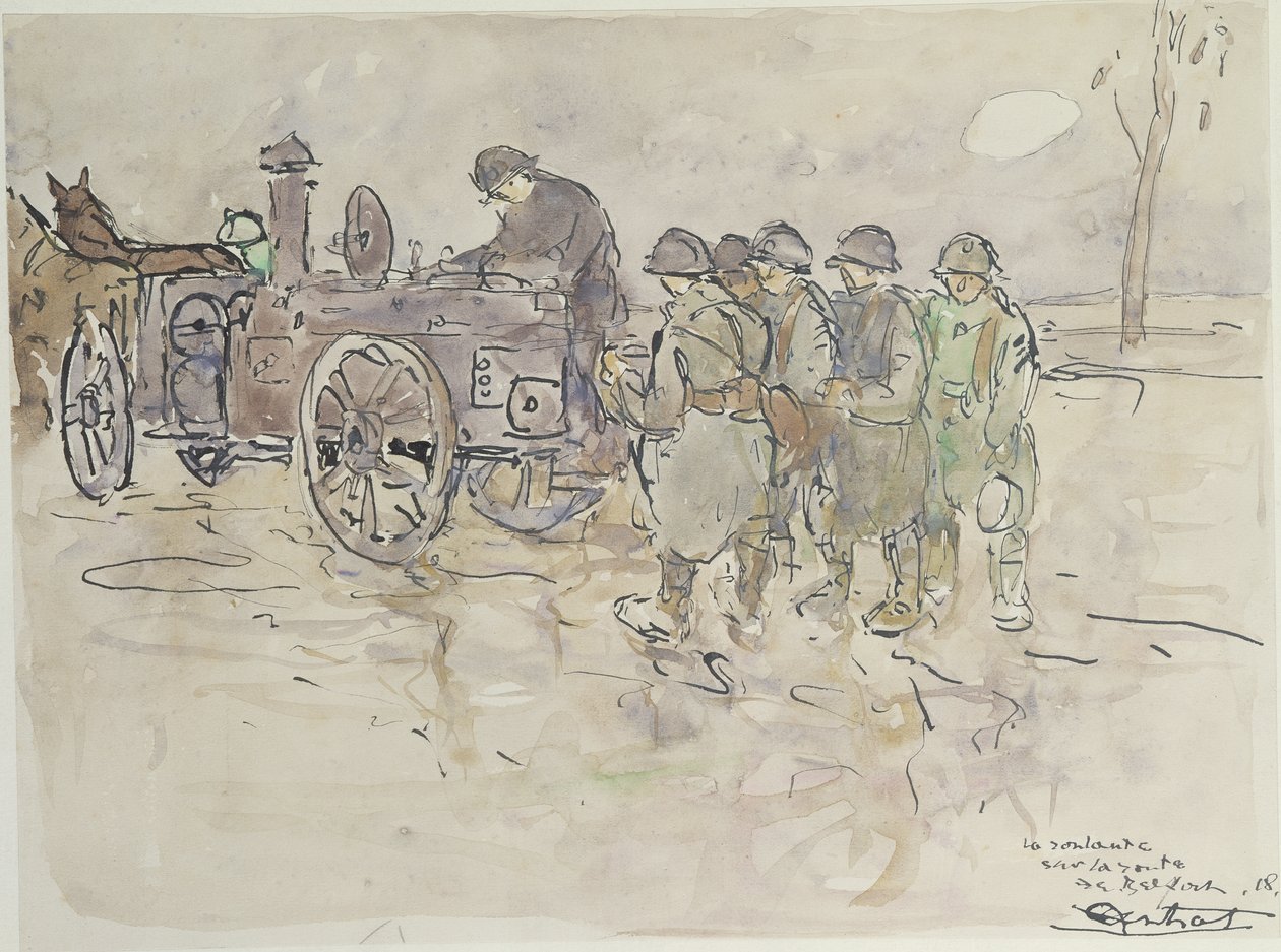 Fältkök på vägen till Belfort, 1918 (penna och bläck och wc på papper) av Louis Robert Antral