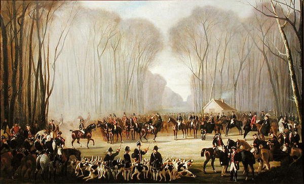 Jaktmöte på Puis au Roi i skogen Compiegne av Louis Robert Heyrault