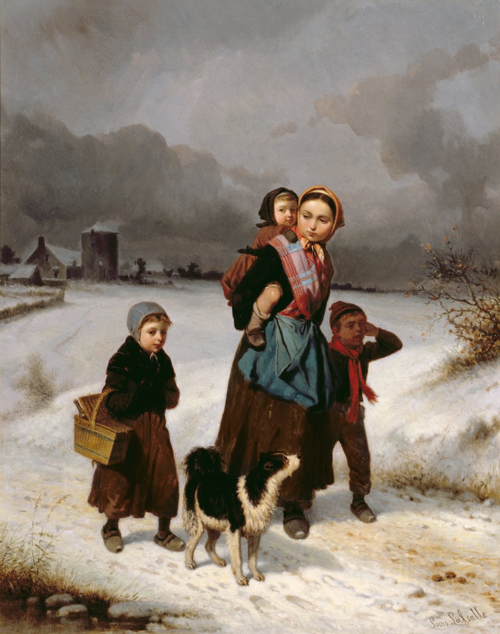 Mor och barn i snön av Louis Simon Lassalle