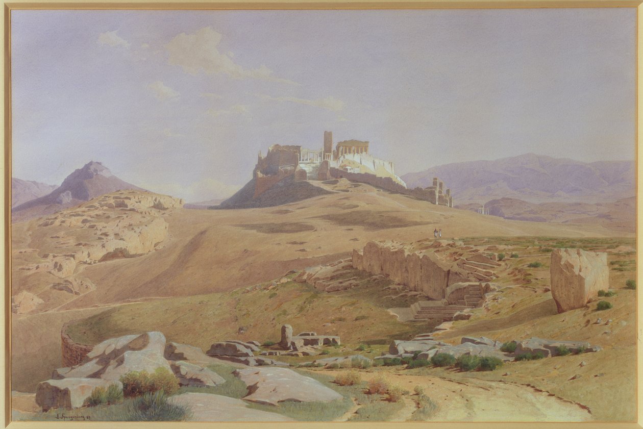 Utsikt över Akropolis, 1887 (wc på papper på kort) av Louis Spangenberg