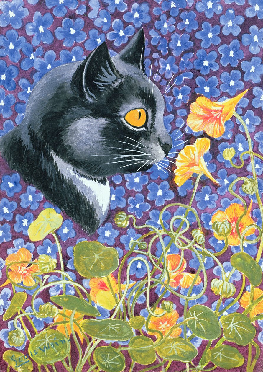En katt i ett hav av blommor av Louis Wain
