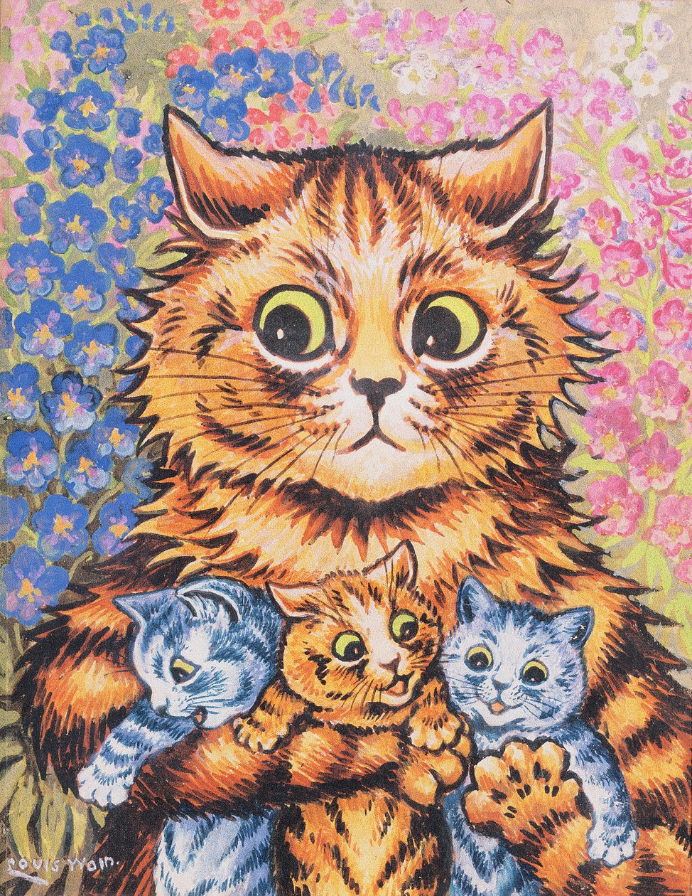 En katt med sina kattungar av Louis Wain
