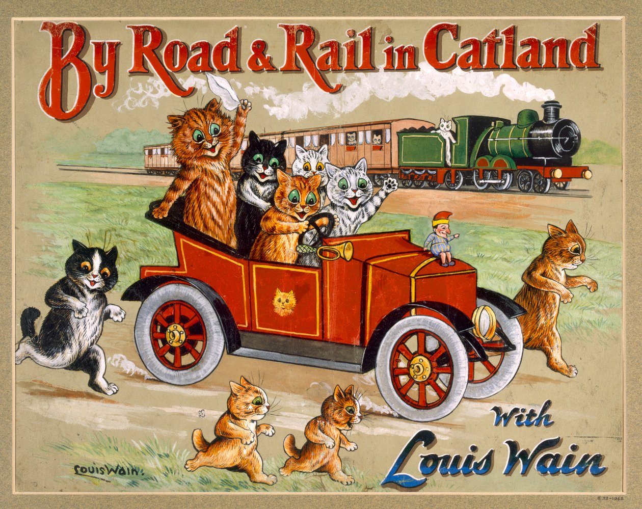 Med väg och järnväg i Catland, 20:e av Louis Wain