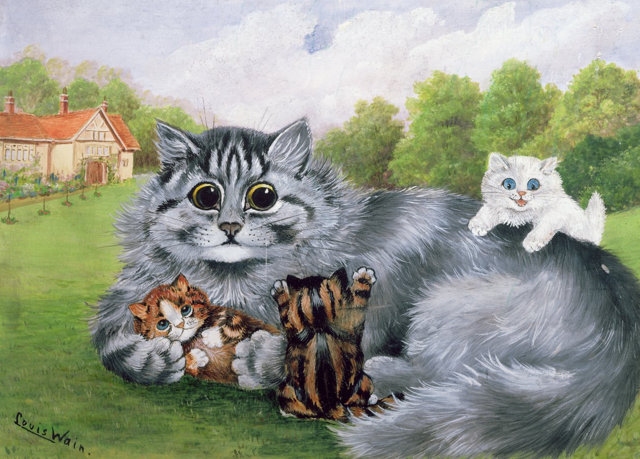 Katt och hennes kattungar av Louis Wain