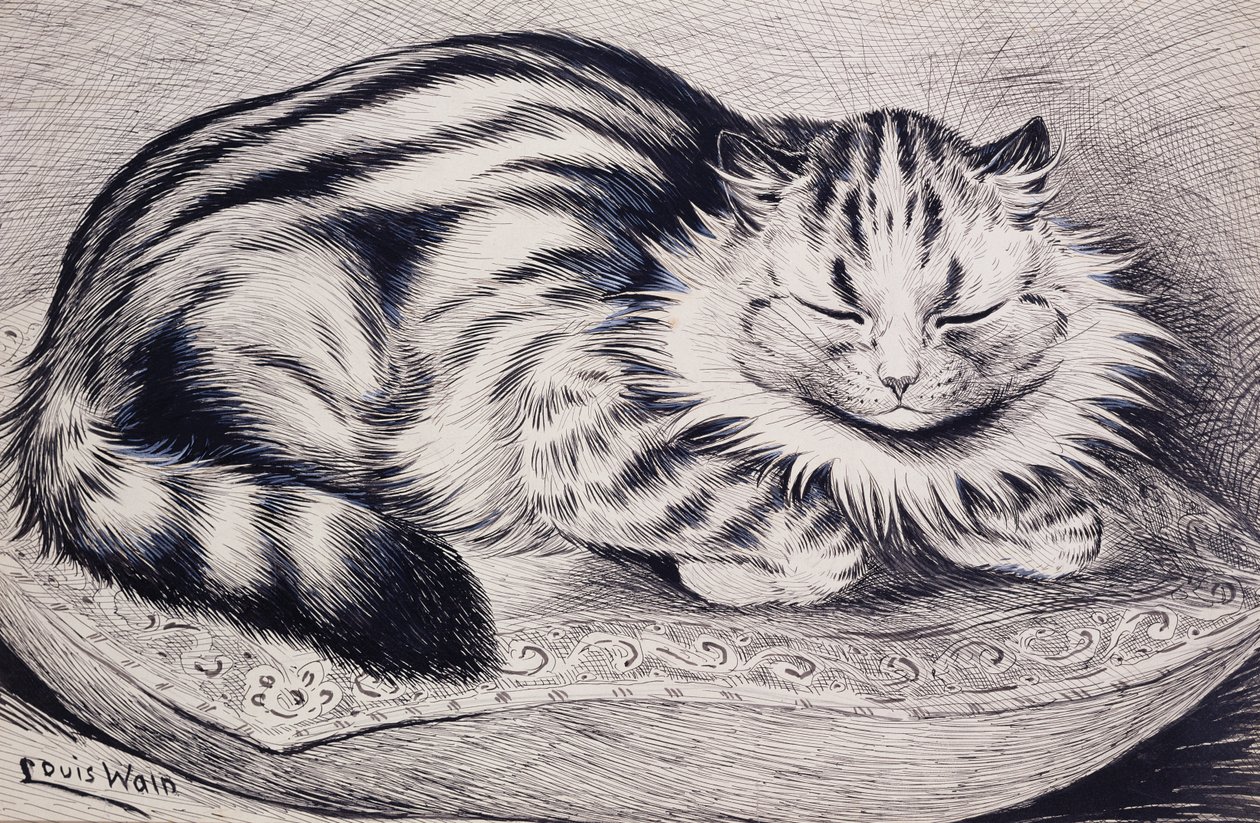 Pussy (penna och bläck och kroppsfärg på papper) av Louis Wain