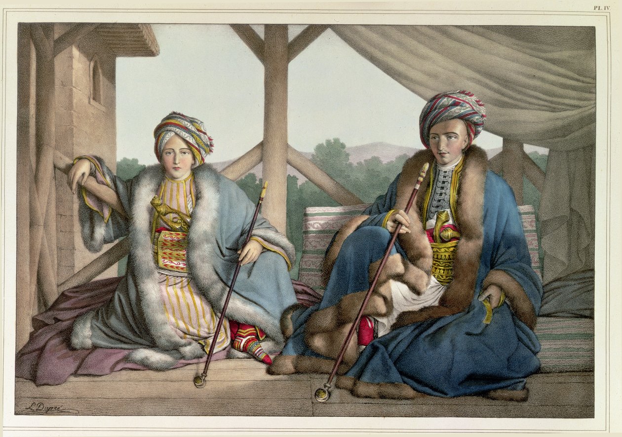 Resa till Aten och Konstantinopel: Ismael, Bey och Mehemet, Pasha, ca 1819 av Louis after Dupre