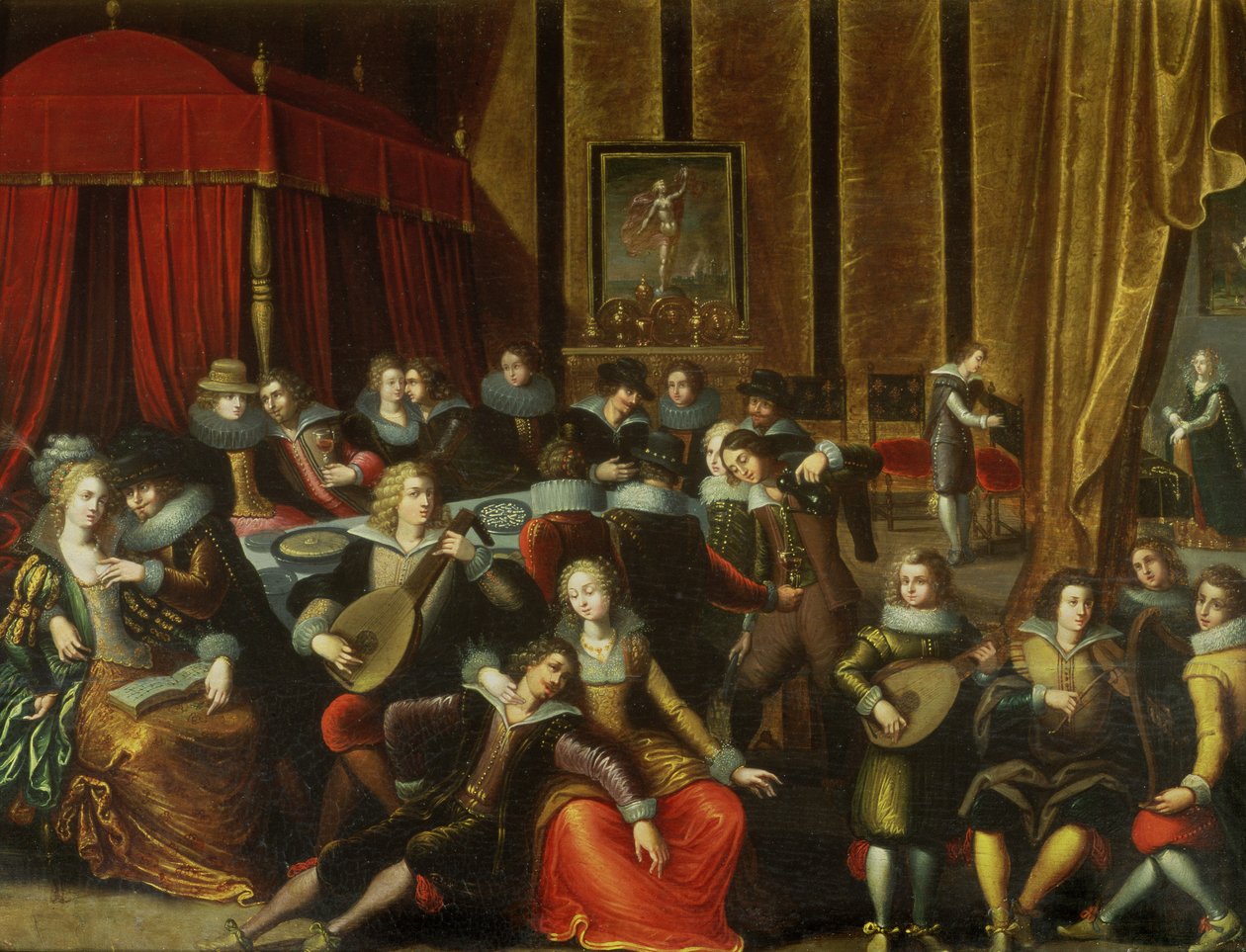 Scen Galante i ett slott (panel) av Louis de Caullery