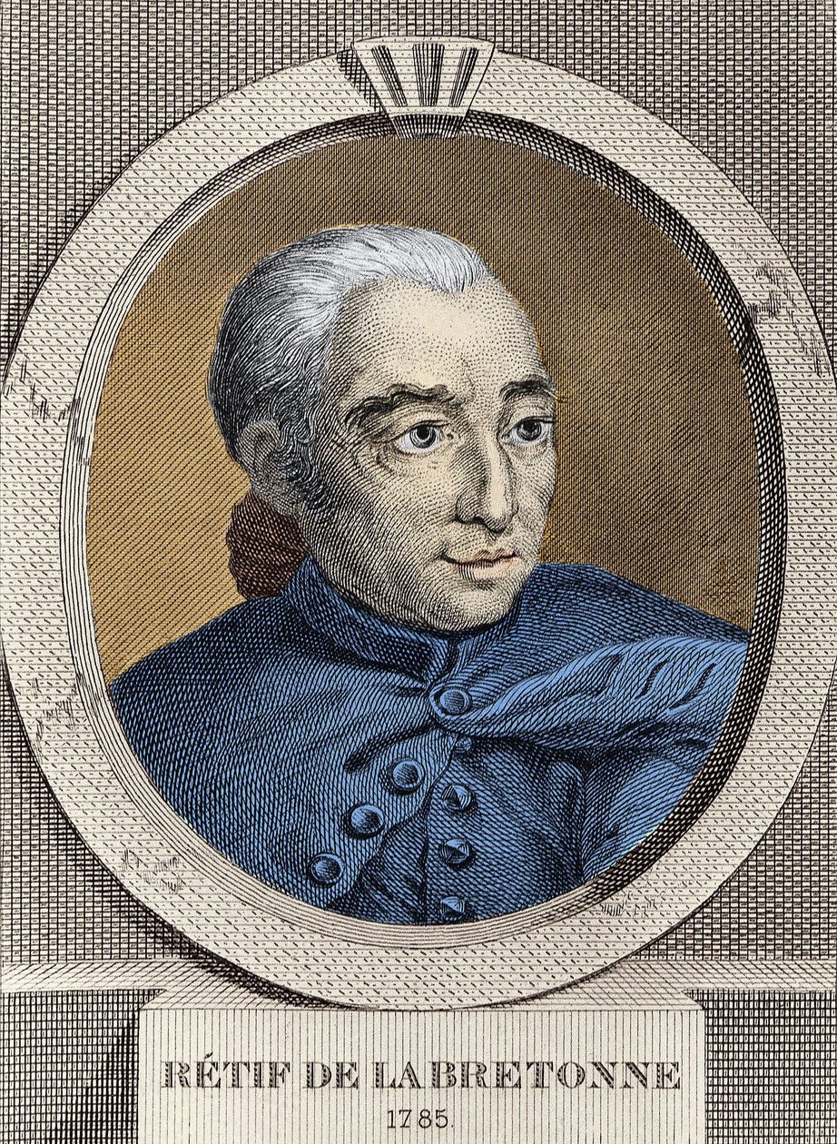 Porträtt av Restif de La Bretonne (1734-1806) - av Binet, gravyr av Louis (after) Binet