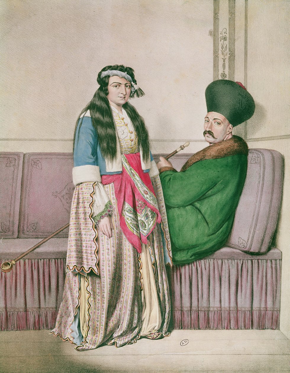 En armenisk prins och hans hustru, graverad av Lemercier för "Voyage a Athenes et Constantinople", skriven och illustrerad av Dupre av Louis (after) Dupre