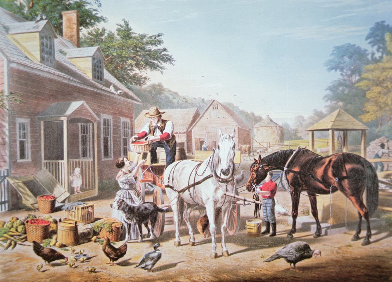 American Scenes: Preparing for Market, utgiven av N. Currier av Louis (after) Maurer