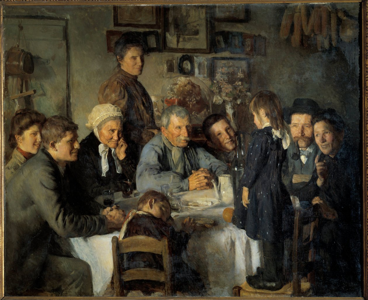 Guldbröllopet Familjens måltid av bönder. Målning av Louis Adolphe Dechenaud (1868-1926) 1909 sön. 1,66x2,03 m Dijon, Musee des Beaux Arts av Louis Adolphe Dechenaud