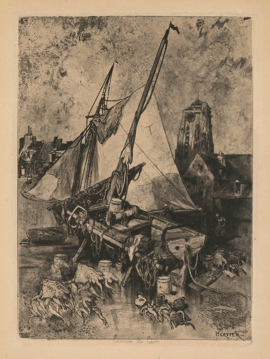 Fiskebåtar, Normandie Environ de Caen, ca. 1862-1864. av Louis Adolphe Hervier