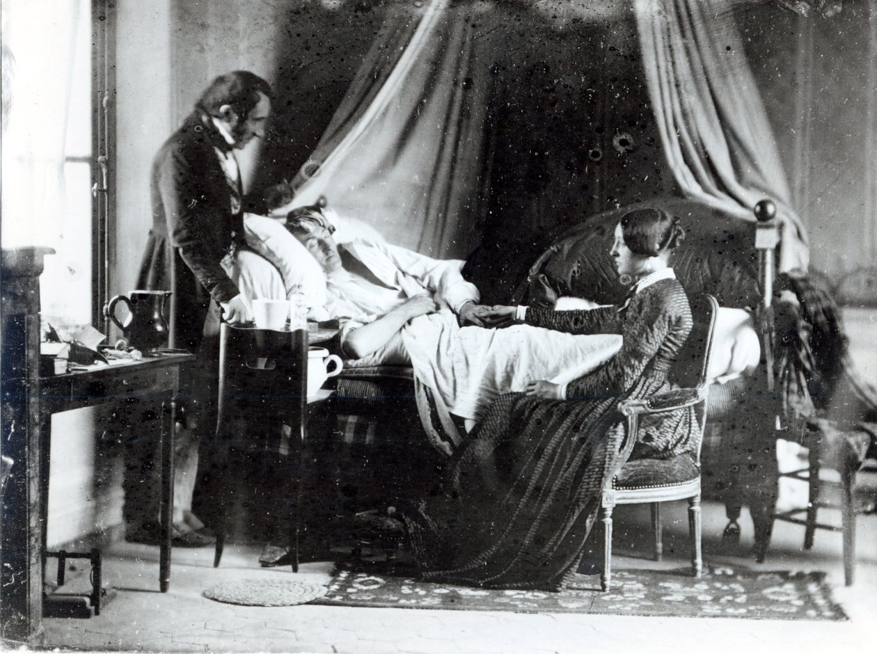 The Visit of the Doctor to the Patient, c.1840-50 (bw photo) av Louis Adolphe Humbert de Mollard