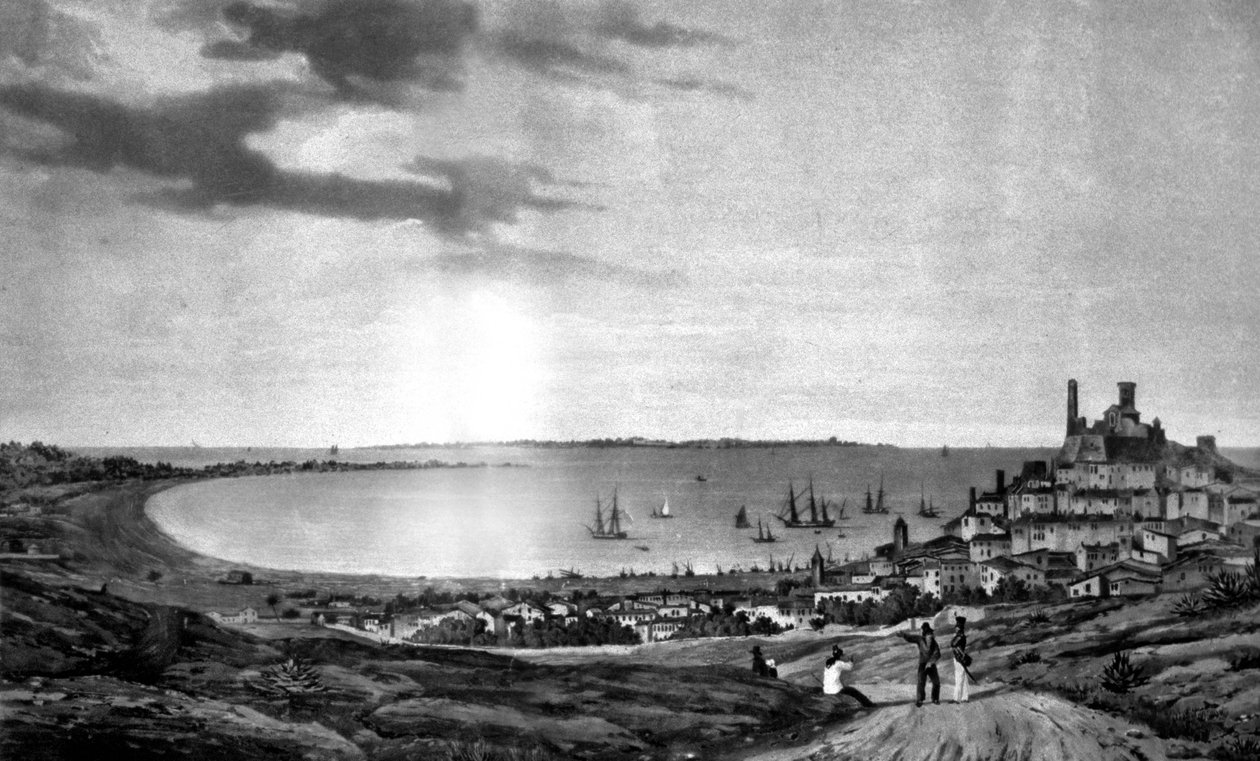 Cannes och ön Sainte Marguerite av Louis Ambroise (after) Garneray
