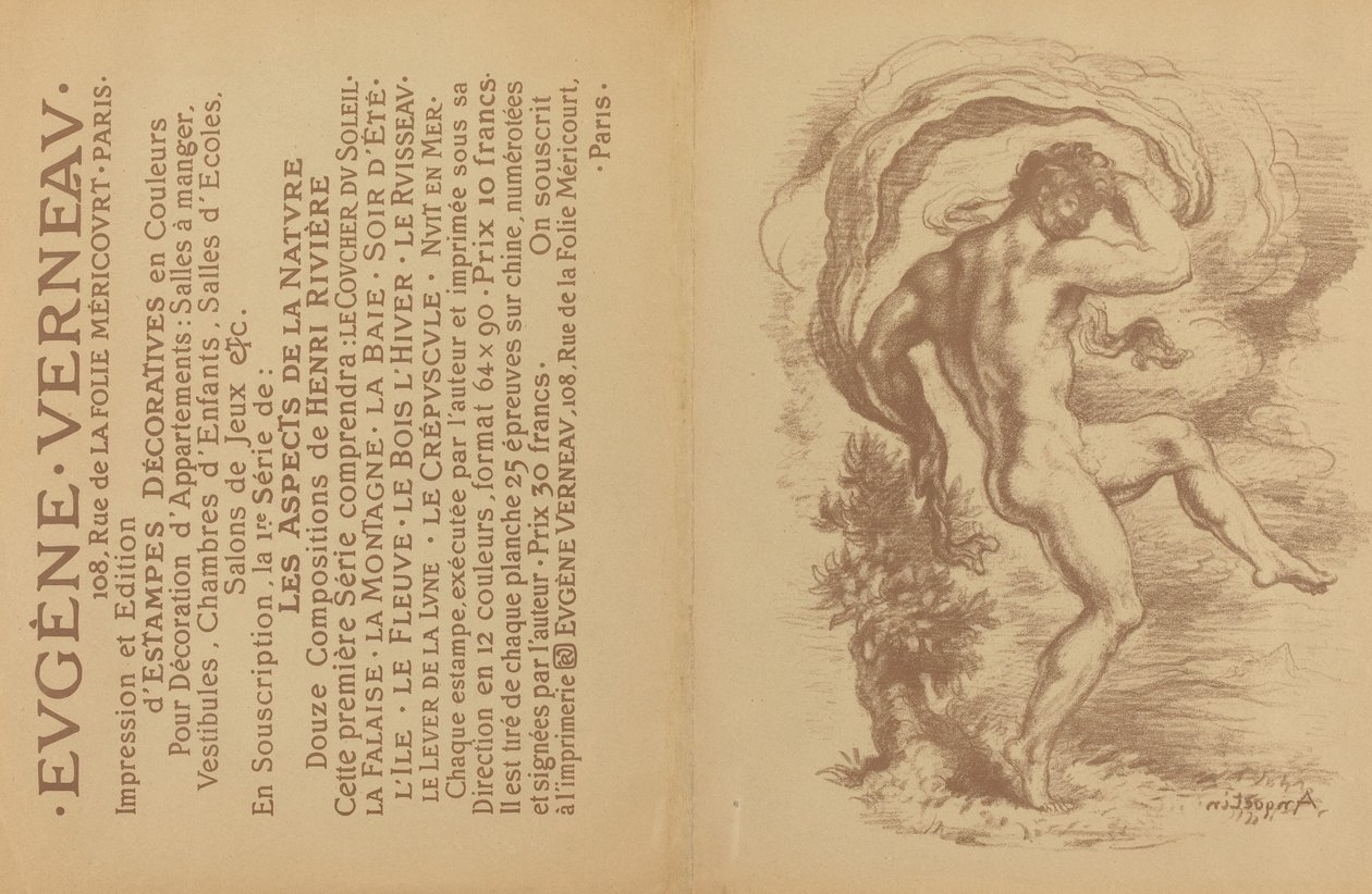 Dans naken och reklam för Eugène Verneaus dekorativa tryck [verso], 1897. av Louis Anquetin