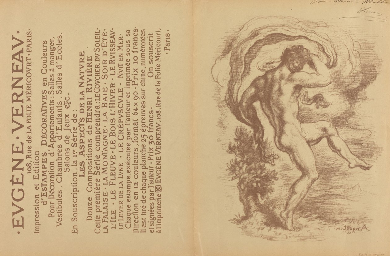Dansande naken och reklam för Eugène Verneaus dekorativa tryck [verso], 1897. av Louis Anquetin