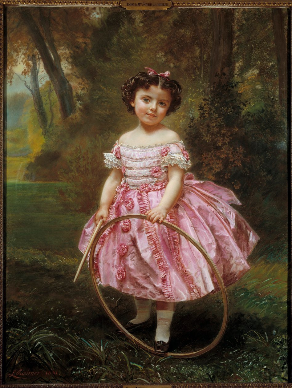 Mademoiselle Ehrler: Liten flicka som leker med en båge, målning av Louis Antoine Leon Riesen (1808-1878) av Louis Antoine Leon Riesener