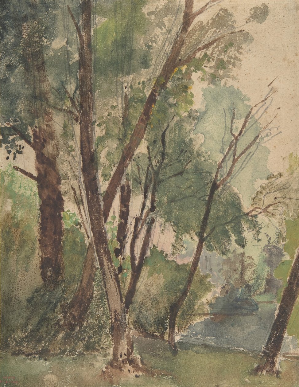 Träd bredvid en damm, 1853-1878. av Louis Antoine Leon Riesener