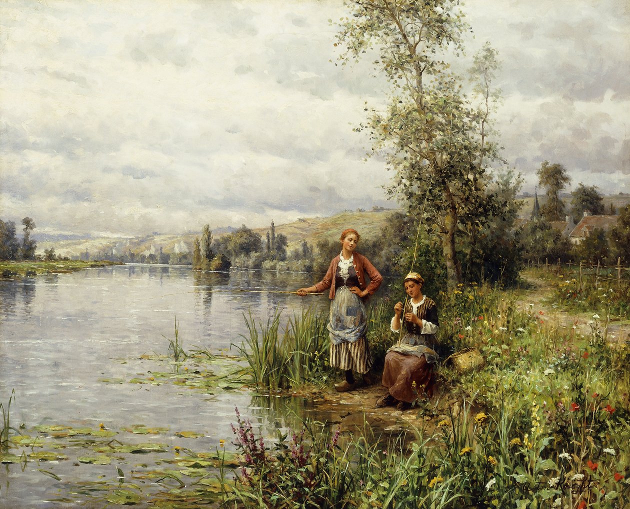 Landkvinnor som fiskar på en sommareftermiddag av Louis Aston Knight