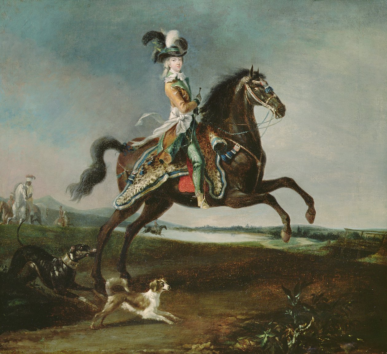 Ridsporträtt av Marie-Antoinette (1755-93) i jaktdräkt, 1783 av Louis Auguste Brun or Brun de Versoix