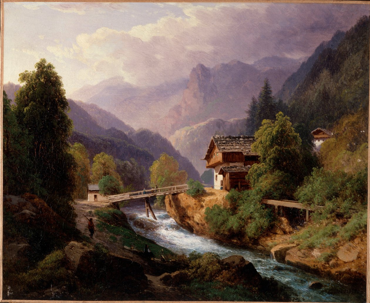 Landskap i Schweiz Målning av Augustus Louis Lapito (1803-1874) Privat samling från 1800-talet av Louis Auguste Lapito