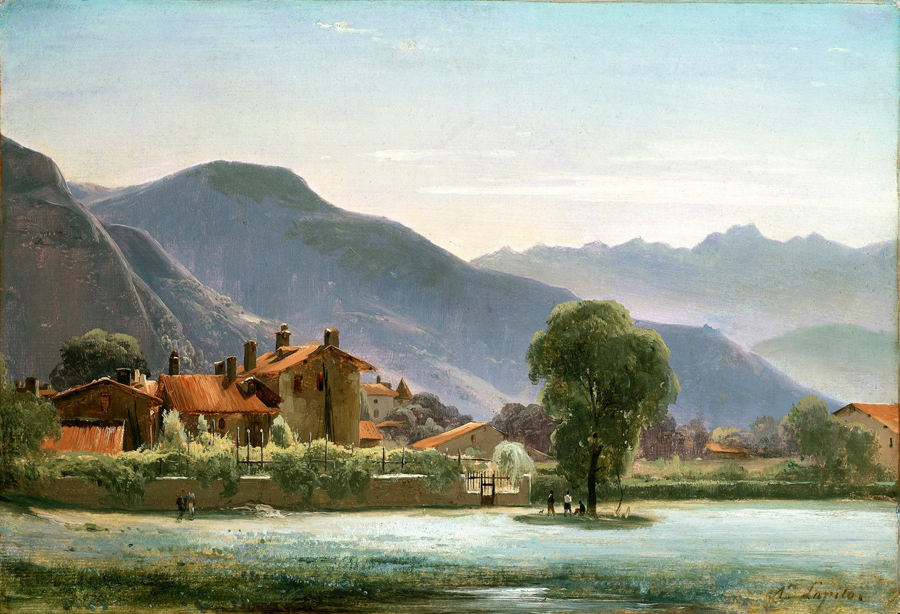 Village in the Foothills, ca 1830 (olja på papper på duk) av Louis Auguste Lapito