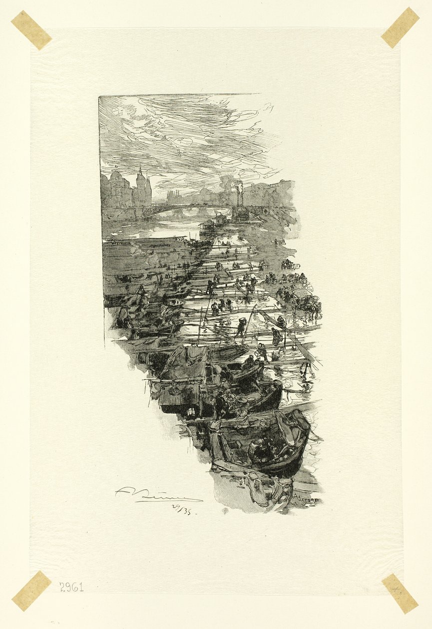 Apple Market, sett från Pont Louis-Philippe, plansch sju från Le Long de la Seine et des Boulevards av Louis Auguste Lepère
