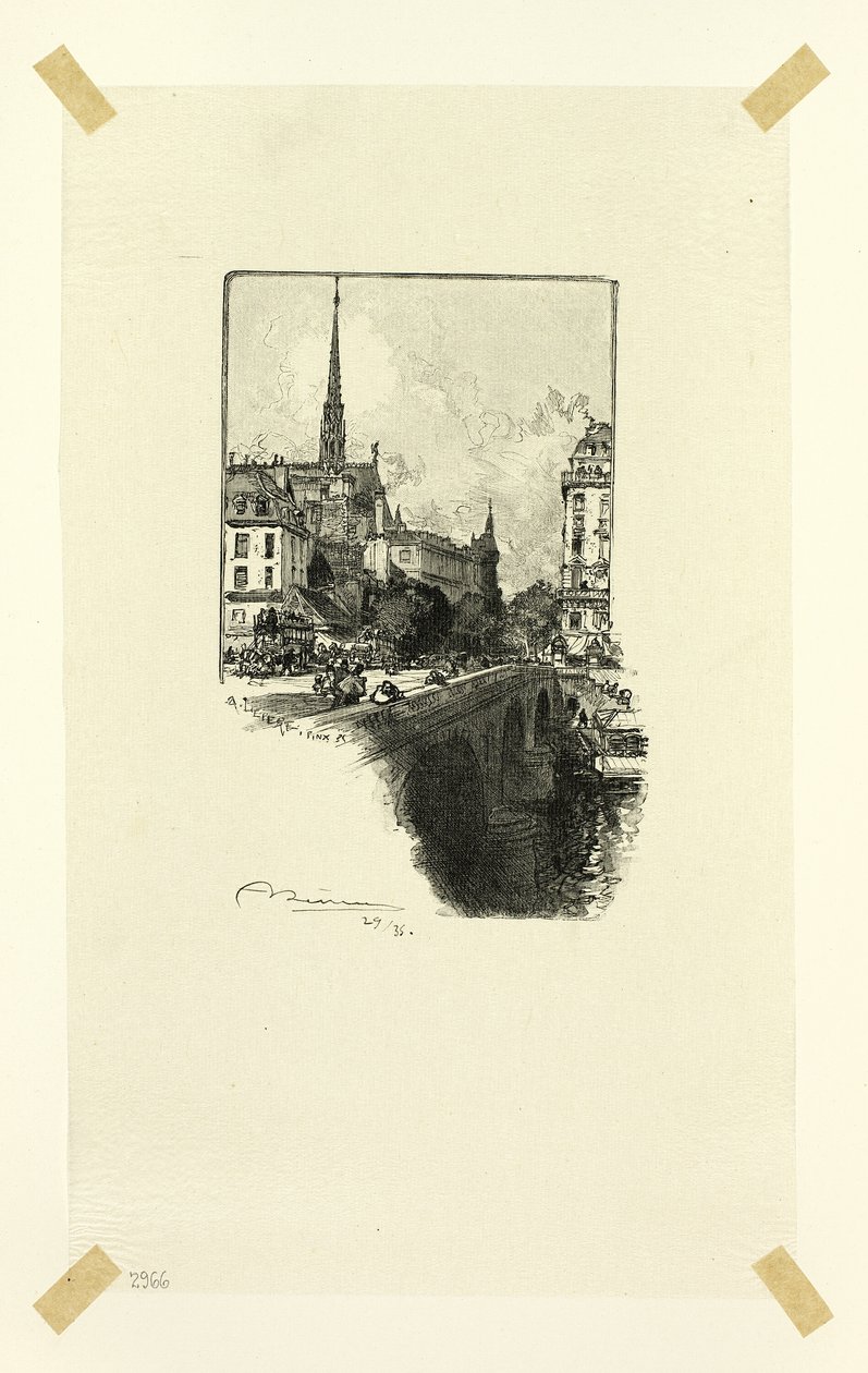 Pont Saint-Michel, tavla tolv från Le Long de la Seine et des Boulevards av Louis Auguste Lepère