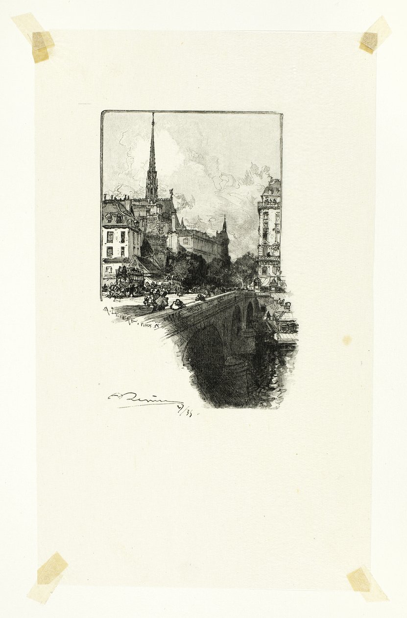 Pont Saint-Michel, tavla tolv från Le Long de la Seine et des Boulevards av Louis Auguste Lepère