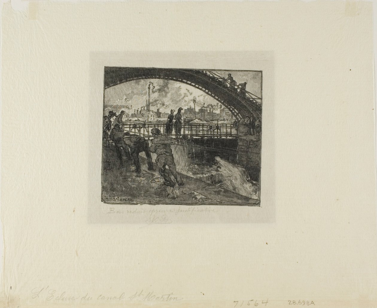 Slussen i Canal Saint-Martin av Louis Auguste Lepère