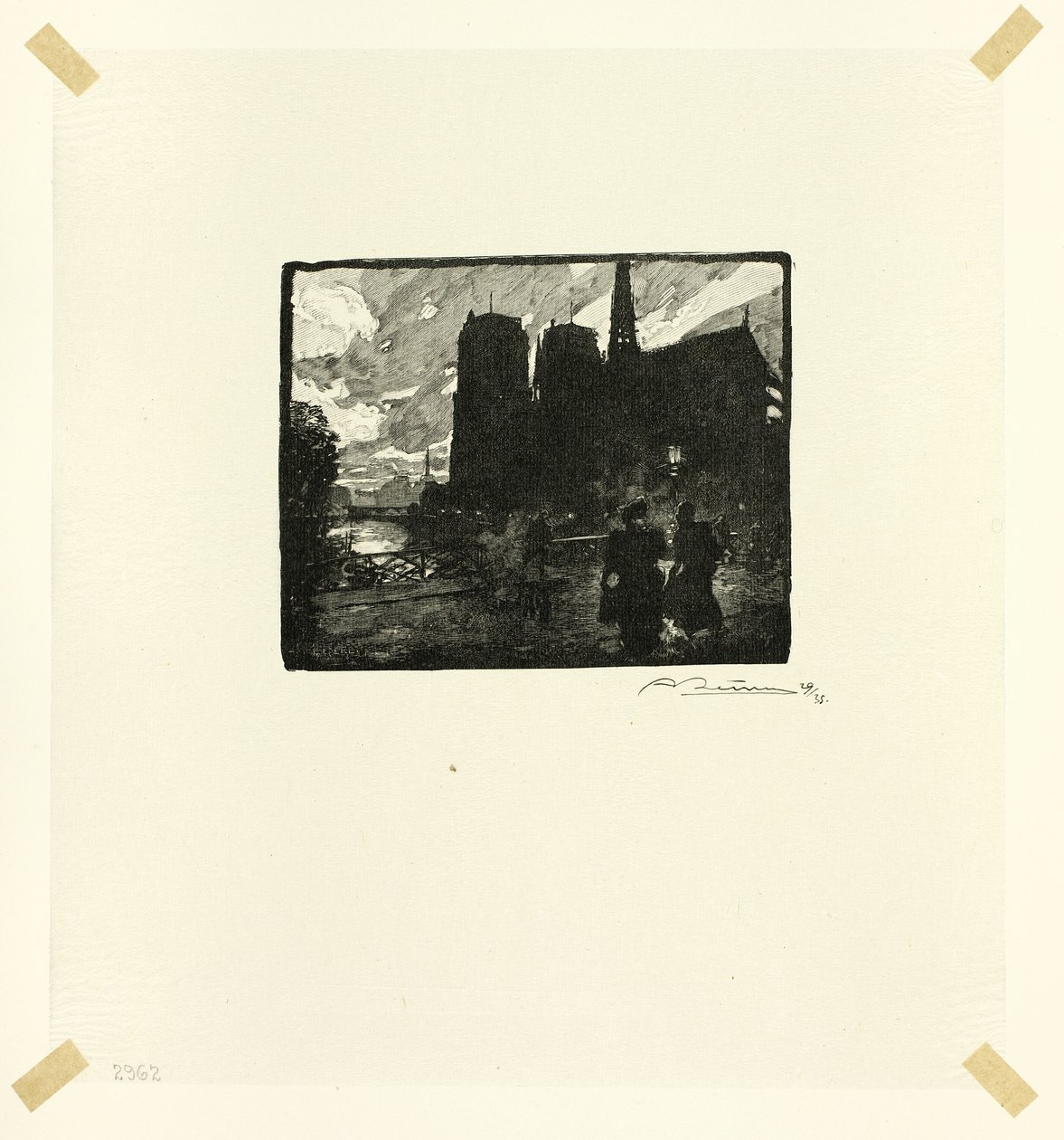 Notre-Dame, kväll, plansch åtta från Le Long de la Seine et des Boulevards av Louis Auguste Lepère