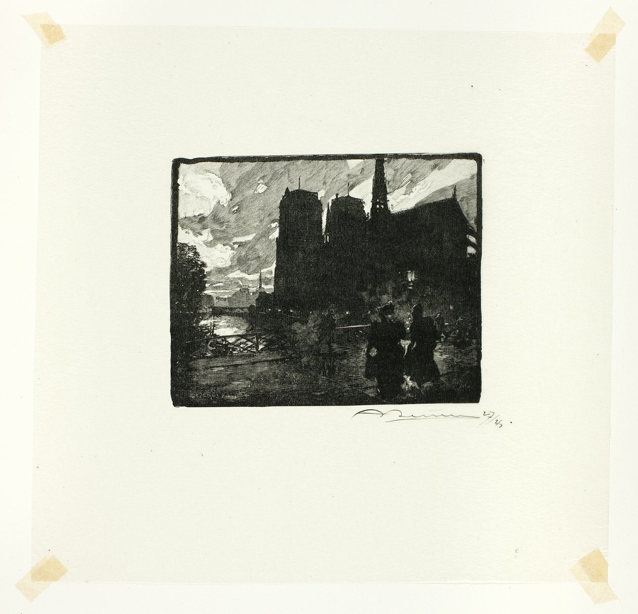 Notre-Dame, kväll, plansch åtta från Le Long de la Seine et des Boulevards av Louis Auguste Lepère