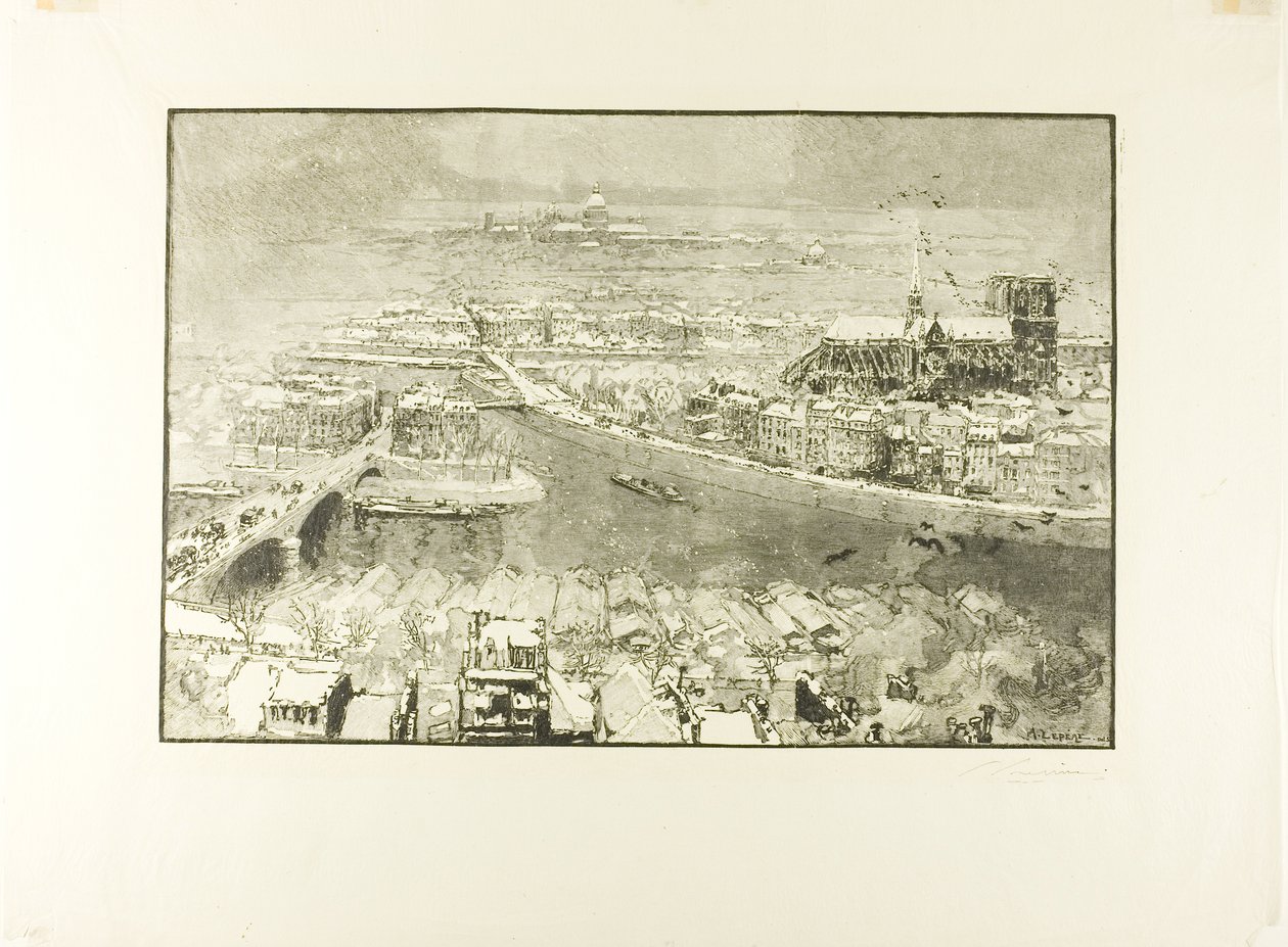 Paris under snö, sett från tornet Saint-Gervais av Louis Auguste Lepère