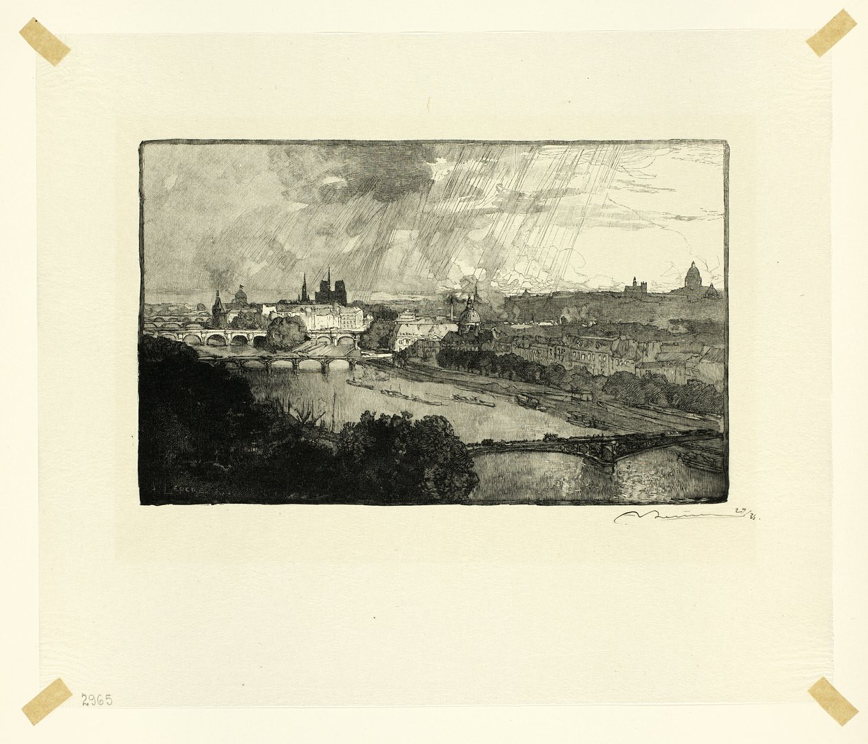 Paris, sett från Pavillon de Flore, plansch elva från Le Long de la Seine et des Boulevards av Louis Auguste Lepère