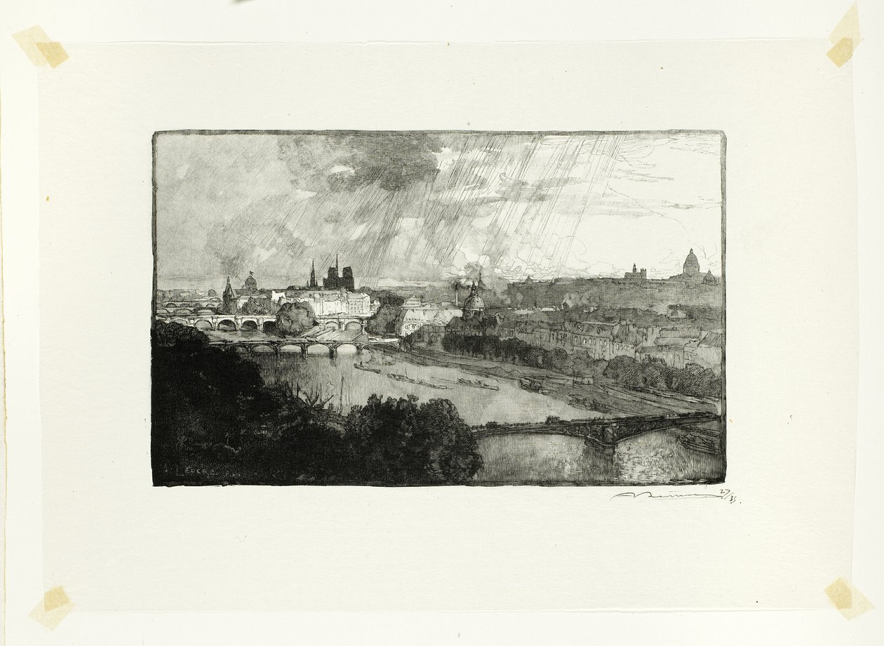Paris, sett från Pavillon de Flore, plansch elva från Le Long de la Seine et des Boulevards av Louis Auguste Lepère