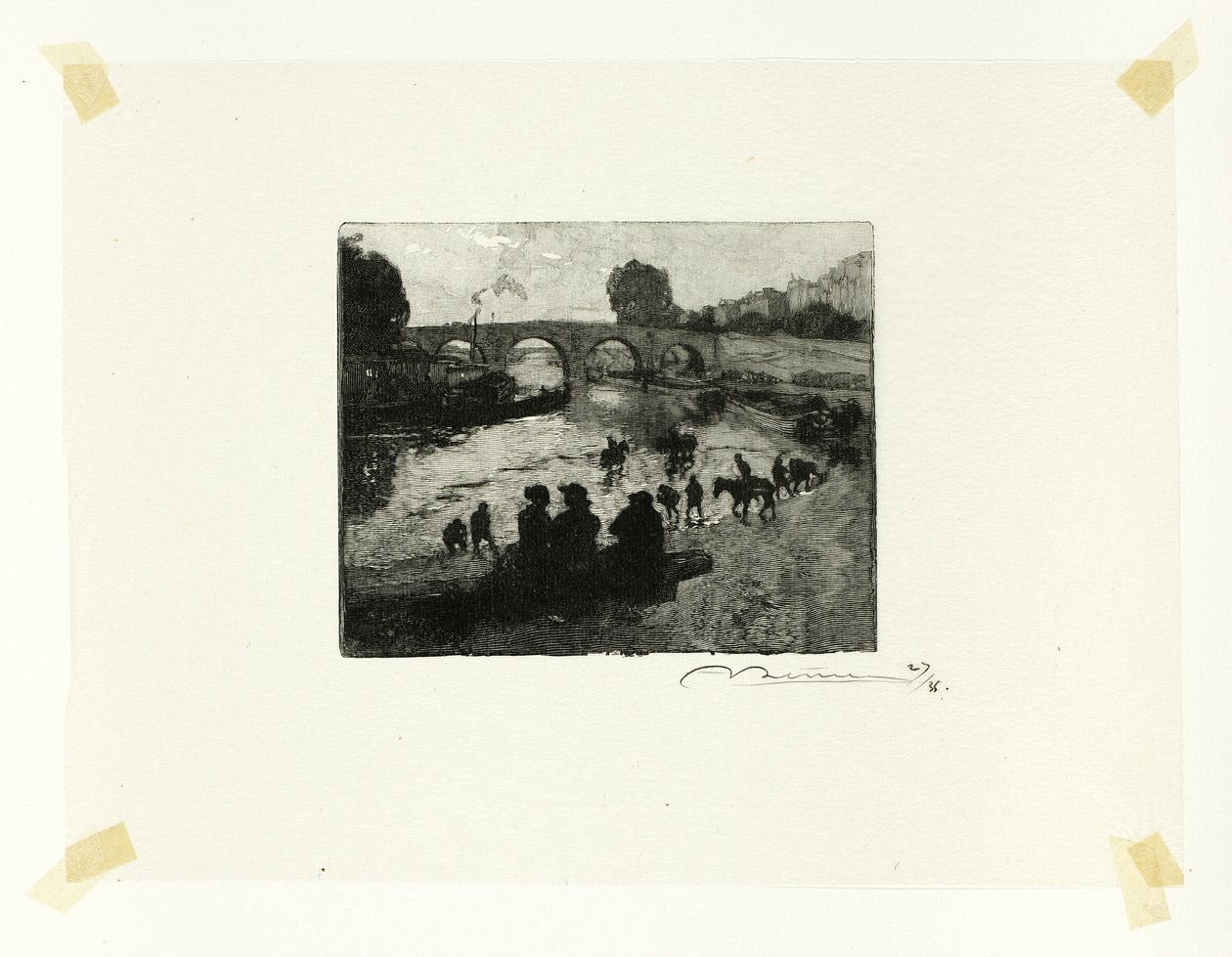 Hästdammen vid Pont Marie, plansch tio från Le Long de la Seine et des Boulevards av Louis Auguste Lepère