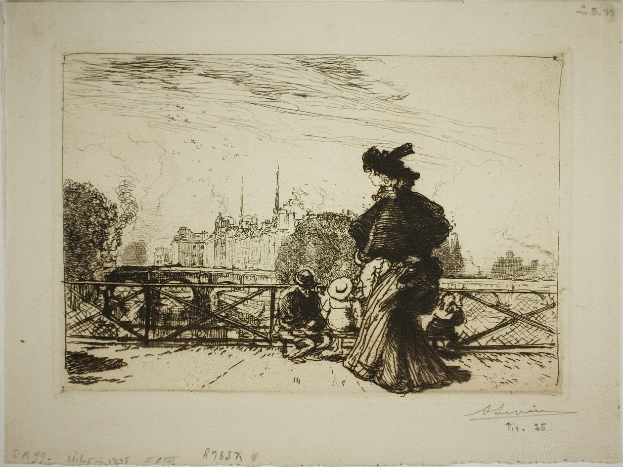 Île de la Cité sett från Pont des Arts av Louis Auguste Lepère