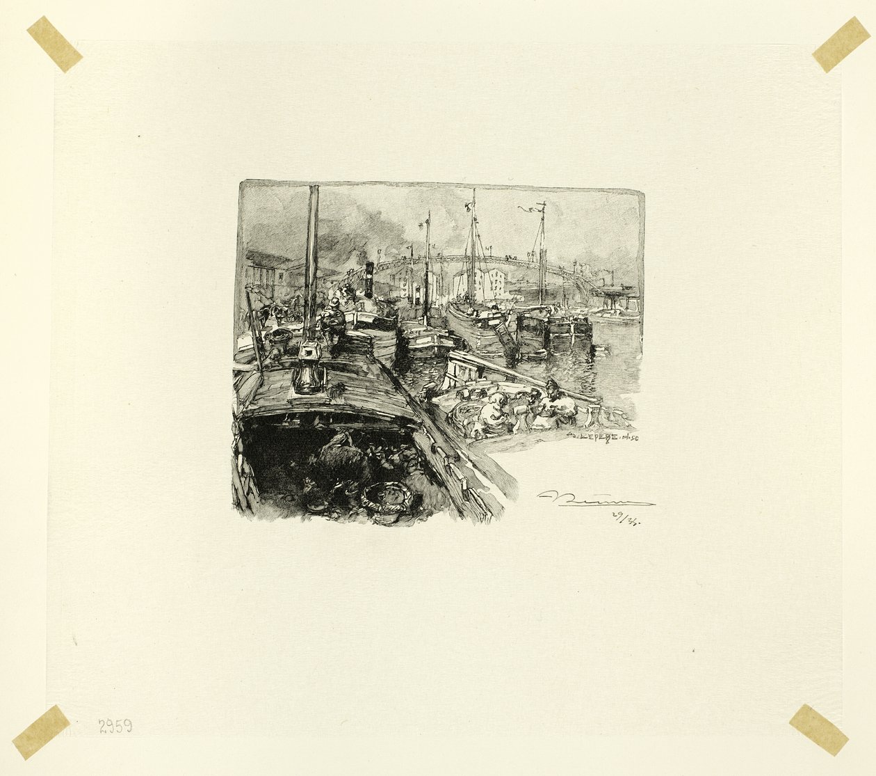 Villette Dock, plansch fem från Le Long de la Seine et des Boulevards av Louis Auguste Lepère